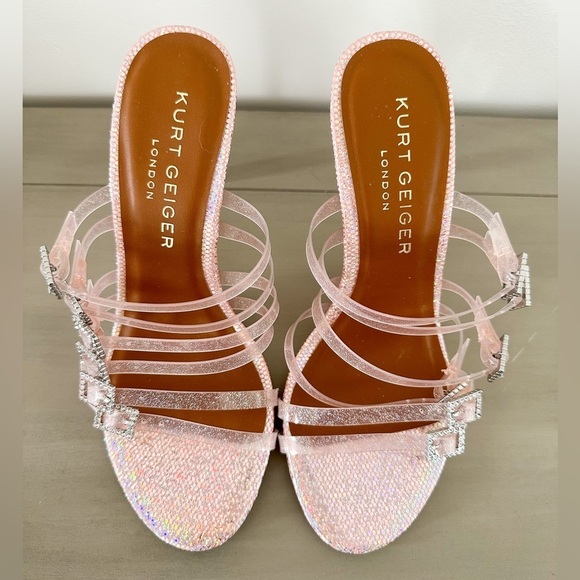 NEW Kurt Geiger London Pierra Vinyl Strap Embellished Buckle Dress Sandals pink - Picture 9 of 13